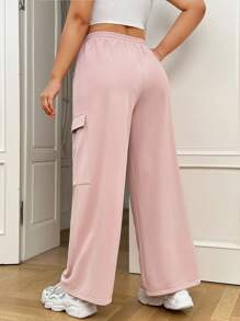 SHEIN EZwear Hơn Túi nắp bên cạnh Eo dây rút Quần thể thao - Màu Hồng baby - Xem 2