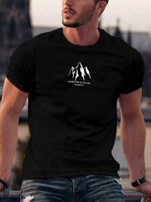 Manfinity Homme Hombres Camiseta con estampado de slogan - Negro - Ver 1