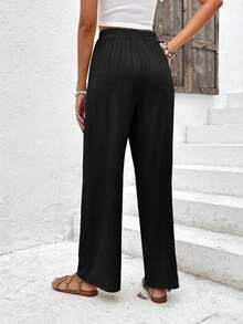 SHEIN Frenchy 高腰闊腿褲 - 黑色 - 查看 2