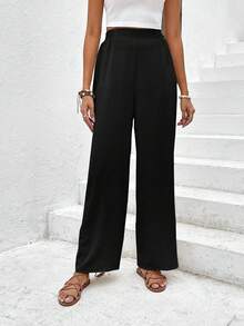 SHEIN Frenchy 高腰闊腿褲 - 黑色 - 查看 6