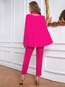 SHEIN Privé 素色斗篷袖連身褲 - 玫紅色 - 查看 3