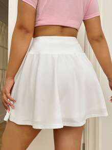 SHEIN EZwear 大碼高腰喇叭下擺半身裙 - 白色 - 查看 2