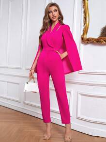 SHEIN Privé 素色斗篷袖連身褲 - 玫紅色 - 查看 1