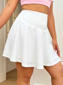 SHEIN EZwear 大碼高腰喇叭下擺半身裙 - 白色 - 查看 3