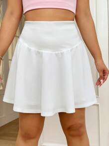 SHEIN EZwear 大碼高腰喇叭下擺半身裙 - 白色 - 查看 4