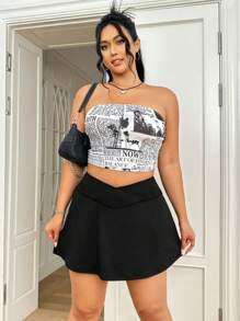 SHEIN EZwear Plus Solid High Waist Skirt With Phone Pocket - Black - View 5