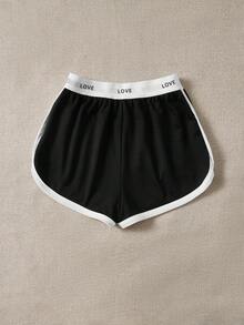 SHEIN EZwear Plus Letter Graphic Contrast Binding Shorts - Black - View 2