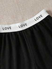 SHEIN EZwear Plus Letter Graphic Contrast Binding Shorts - Black - View 4