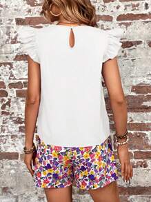 SHEIN LUNE 荷葉邊上衣&印花附腰帶短褲 - 白色 - 查看 2