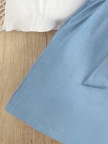 SHEIN 女大童素色T恤和紙袋腰附腰帶短褲 - 白色 - 查看 3