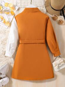 SHEIN Tween Girl Two Tone Lapel Neck Shirt Dress - Multicolor - View 2