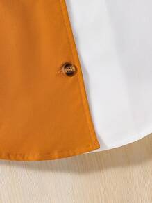 SHEIN Tween Girl Two Tone Lapel Neck Shirt Dress - Multicolor - View 3