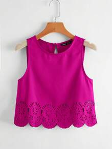 SHEIN LUNE Top sin mangas con escote en la espalda y recorte de concha cortado con láser, informal - Rojo violeta - Ver 1