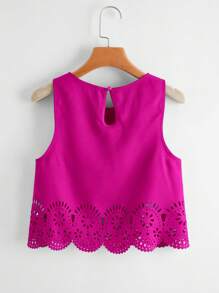 SHEIN LUNE Top sin mangas con escote en la espalda y recorte de concha cortado con láser, informal - Rojo violeta - Ver 2