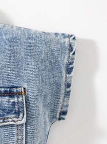 Baby Girl Flap Pocket Button Front Denim Jumpsuit - Dark Wash - View 5