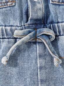 Baby Girl Flap Pocket Button Front Denim Jumpsuit - Dark Wash - View 8