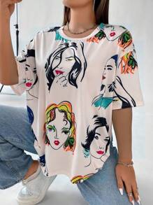 Calvaya Plus Figure Graphic Drop Shoulder Tee - Multicolor - View 1