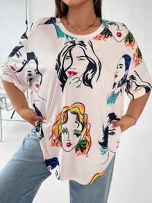 Calvaya Plus Figure Graphic Drop Shoulder Tee - Multicolor - View 3
