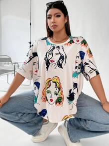 Calvaya Plus Figure Graphic Drop Shoulder Tee - Multicolor - View 4