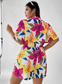 SHEIN Clasi Plus Floral Print Shirt Romper - Multicolor - View 2