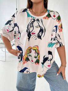 Calvaya Plus Figure Graphic Drop Shoulder Tee - Multicolor - View 6