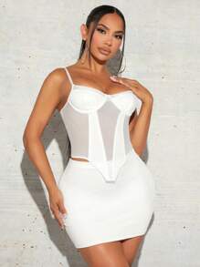 SHEIN SXY 不對稱下擺緊身吊帶&包臀半身裙 - 白色 - 查看 1