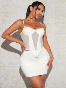 SHEIN SXY 不對稱下擺緊身吊帶&包臀半身裙 - 白色 - 查看 5