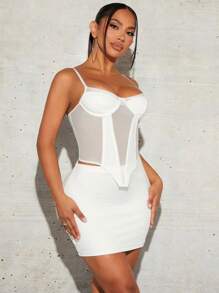 SHEIN SXY 不對稱下擺緊身吊帶&包臀半身裙 - 白色 - 查看 6