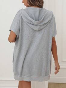 SHEIN LUNE Đồ họa Chữ cái Dây kéo Dây rút Áo nỉ có mũ - Xám - Xem 2