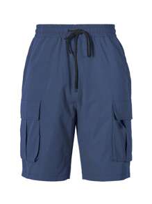 Manfinity EMRG 男士翻蓋口口袋側邊寬鬆工裝短褲 - 藏蓝色 - 查看 3