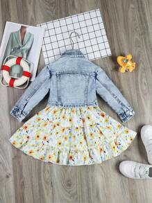 Đứa bé gái 1 Miếng Chi tiết về Flap Áo khoác denim - Rửa nhẹ - Xem 2