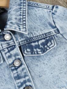 Đứa bé gái 1 Miếng Chi tiết về Flap Áo khoác denim - Rửa nhẹ - Xem 4