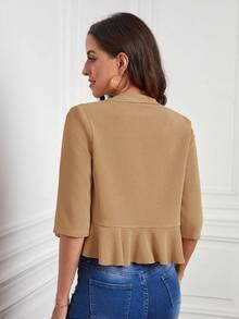 SHEIN Clasi 荷葉邊開門襟短夾克 - 駝色 - 查看 2