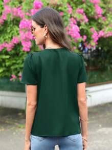 SHEIN Clasi Cắt vỏ sò Ống tay áo Áo sơ mi - Màu xanh lá cây đậm - Xem 2