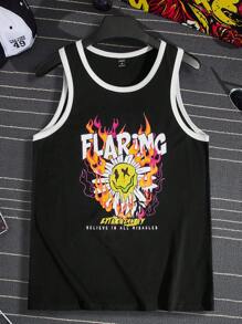 Manfinity RebelGame Men Fire & Cartoon Graphic Contrast Binding Tank Top - Black - View 1