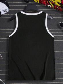 Manfinity RebelGame Men Fire & Cartoon Graphic Contrast Binding Tank Top - Black - View 2