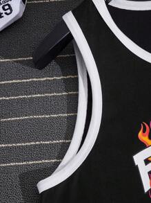 Manfinity RebelGame Men Fire & Cartoon Graphic Contrast Binding Tank Top - Black - View 4
