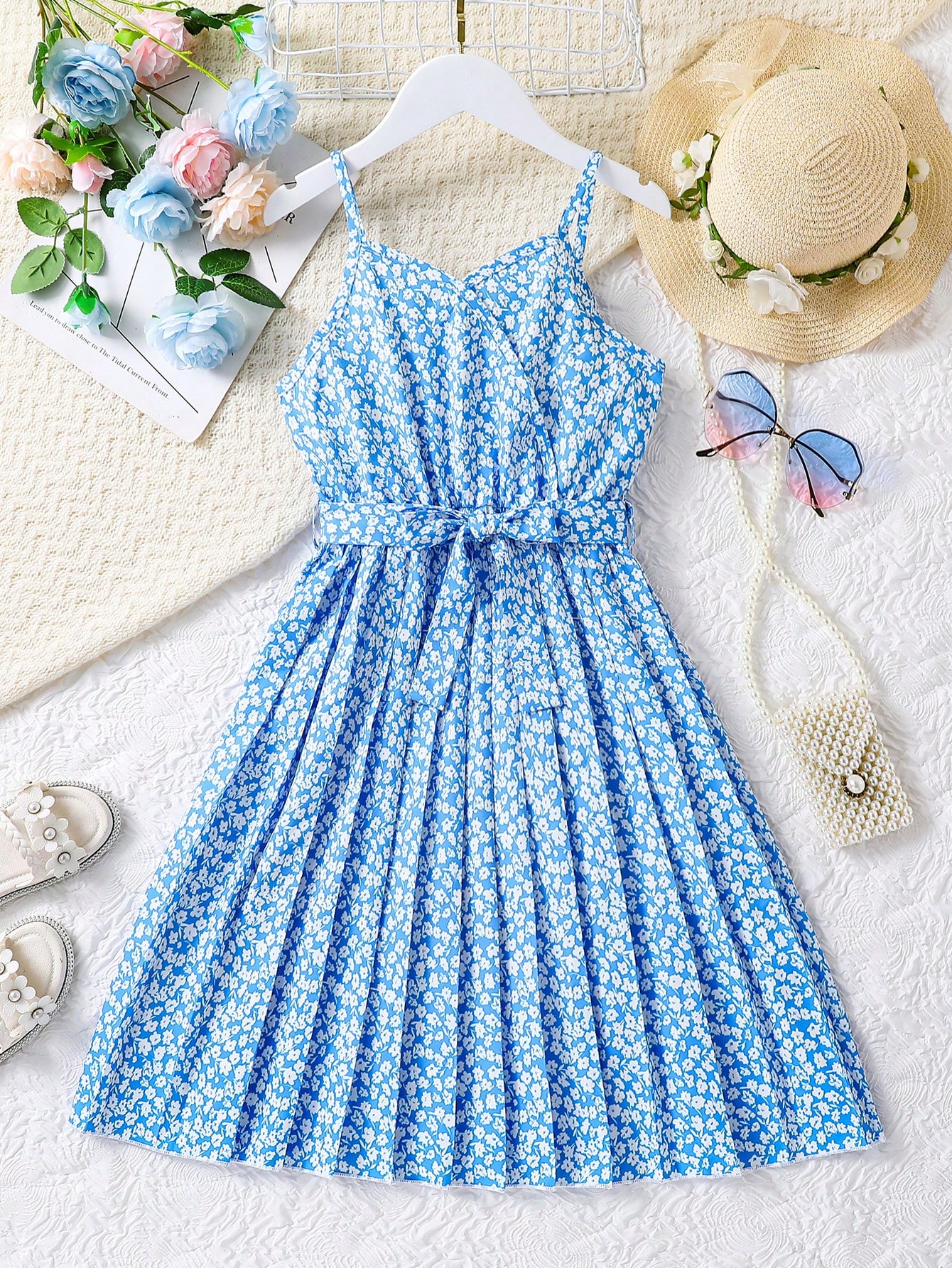 SHEIN Kids SUNSHNE Tween Girl Ditsy Floral Print Pleated Hem Cami Dress ...