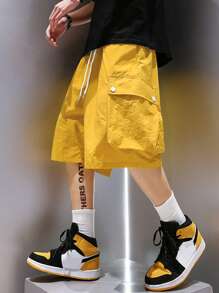 Manfinity EMRG Lỏng lẻo phù hợp Nam Cargo Quần short Với Flap túi , Bên Eo dây rút - Màu vàng - Xem 1