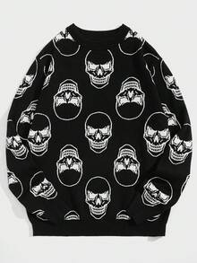 Manfinity RebelGame 男士骷髏圖案套頭毛衣 - 黑色 - 查看 3