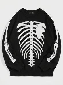 Manfinity RebelGame 男士骷髏圖案套頭毛衣 - 黑色 - 查看 3