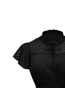 SHEIN Unity Plus Contrast Mesh Tie Neck Butterfly Sleeve Dress - Black - View 3