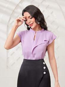 Modelyn 素色缺口領蝙蝠袖襯衫 - 紫色 - 查看 1