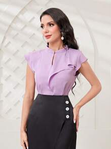 Modelyn 素色缺口領蝙蝠袖襯衫 - 紫色 - 查看 3