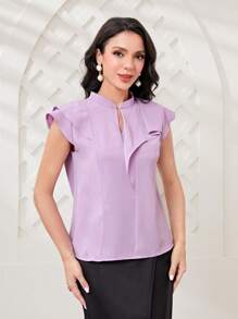 Modelyn 素色缺口領蝙蝠袖襯衫 - 紫色 - 查看 4