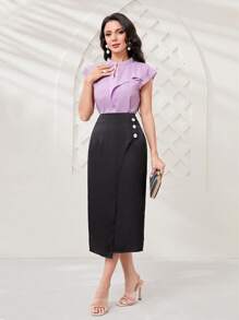 Modelyn 素色缺口領蝙蝠袖襯衫 - 紫色 - 查看 5