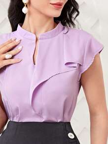 Modelyn 素色缺口領蝙蝠袖襯衫 - 紫色 - 查看 7