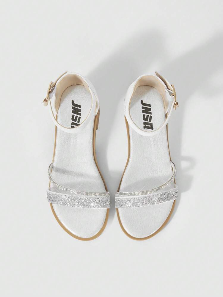 Girls Glitter Detail Buckle Decor Chunky Heeled Ankle Strap Sandals
