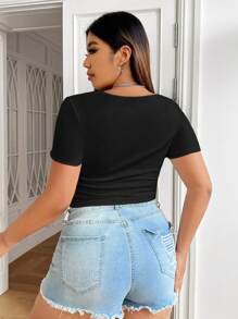 SHEIN EZwear Hơn Chất rắn Đen Áo phông Crop - màu đen - Xem 2