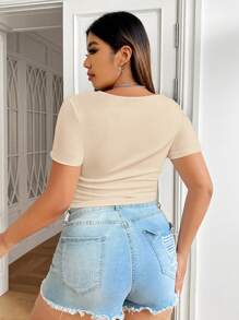 SHEIN EZwear Plus Solid Crop Tee - Apricot - View 2